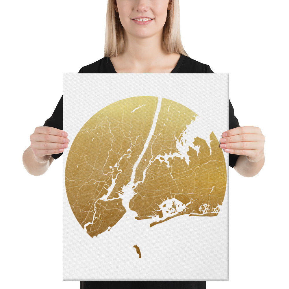 New York Gold on White Canvas Map