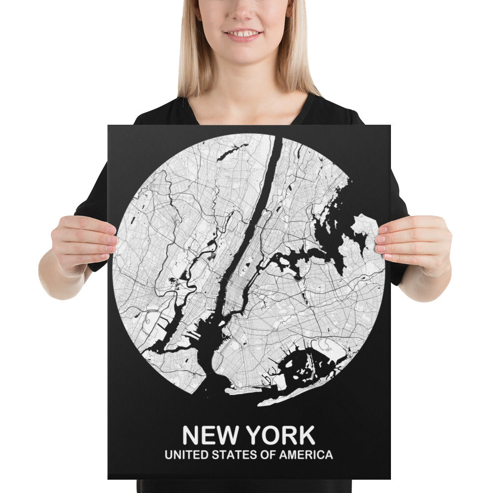 New York Circular White Canvas Map