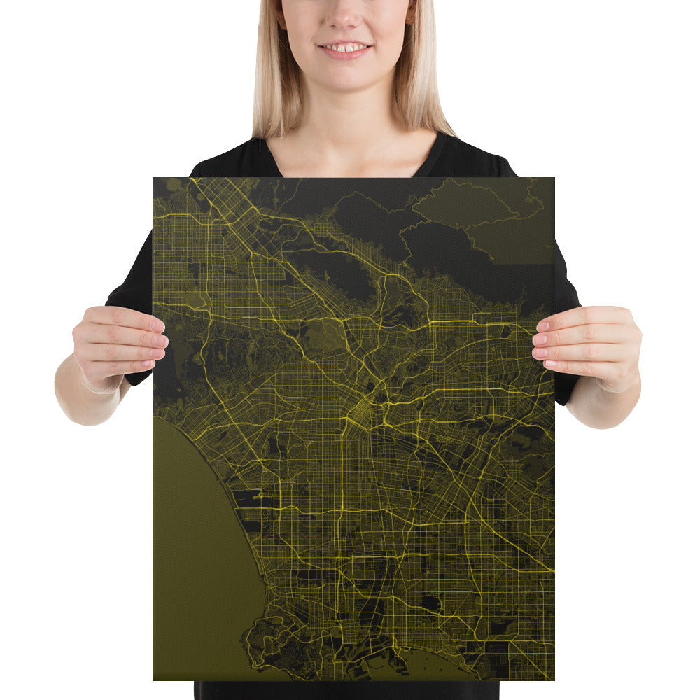 Los Angeles Black and Yellow Canvas Map