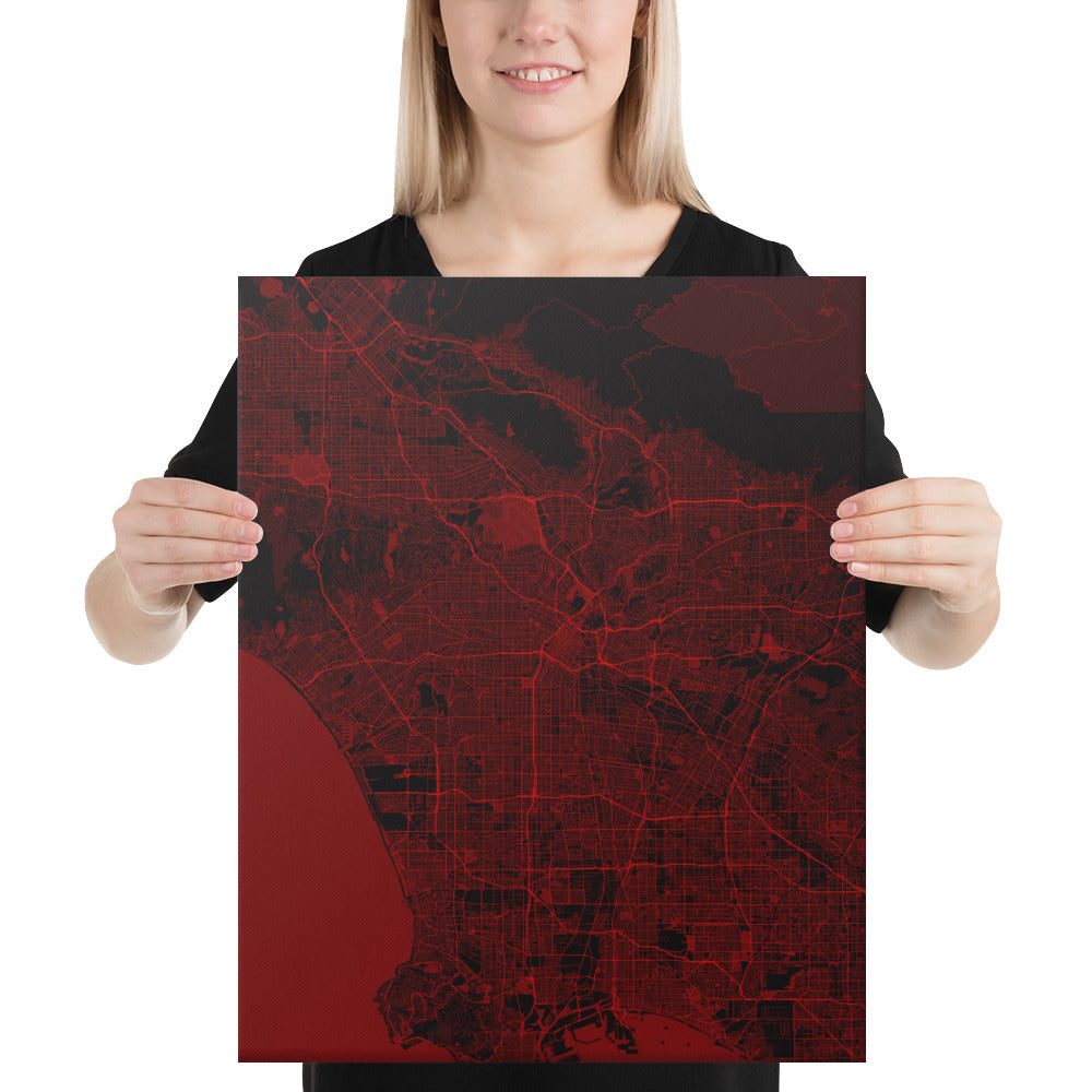 Los Angeles Black and Red Canvas Map