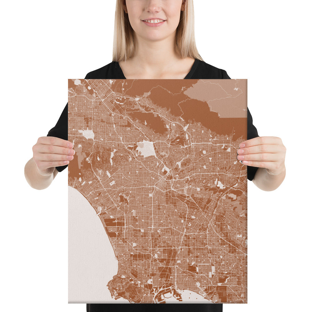 Los Angeles Brown and White Canvas Map