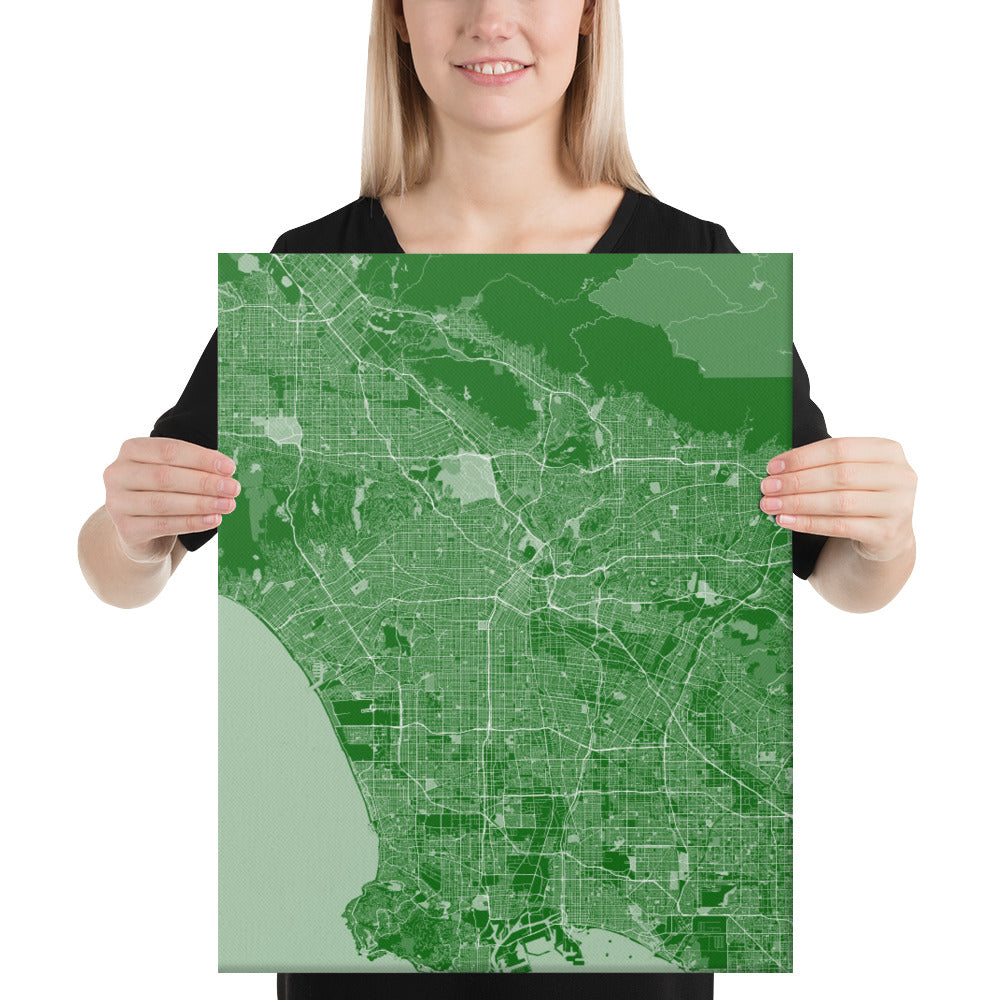 Los Angeles Green and White Canvas Map