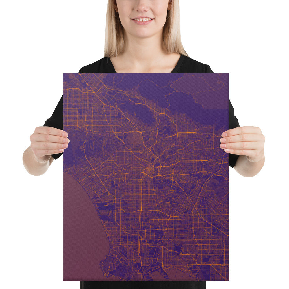 Los Angeles Purple and Orange Canvas Map