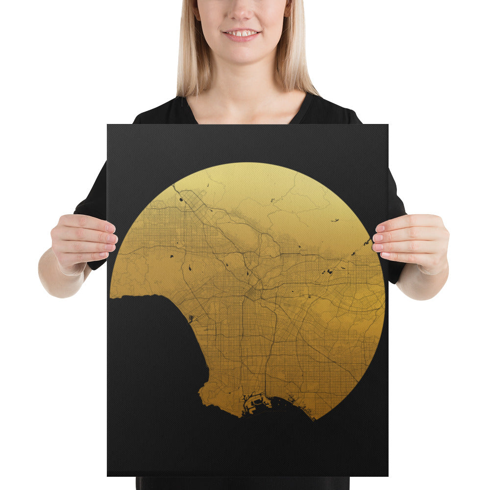 Los Angeles Gold on Black Canvas Map