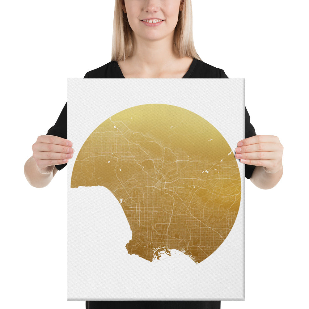 Los Angeles Gold on White Canvas Map