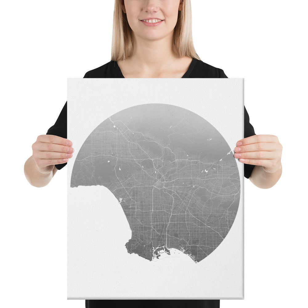 Los Angeles Silver on White Canvas Map