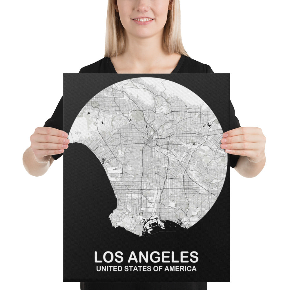 Los Angeles Circular White Canvas Map