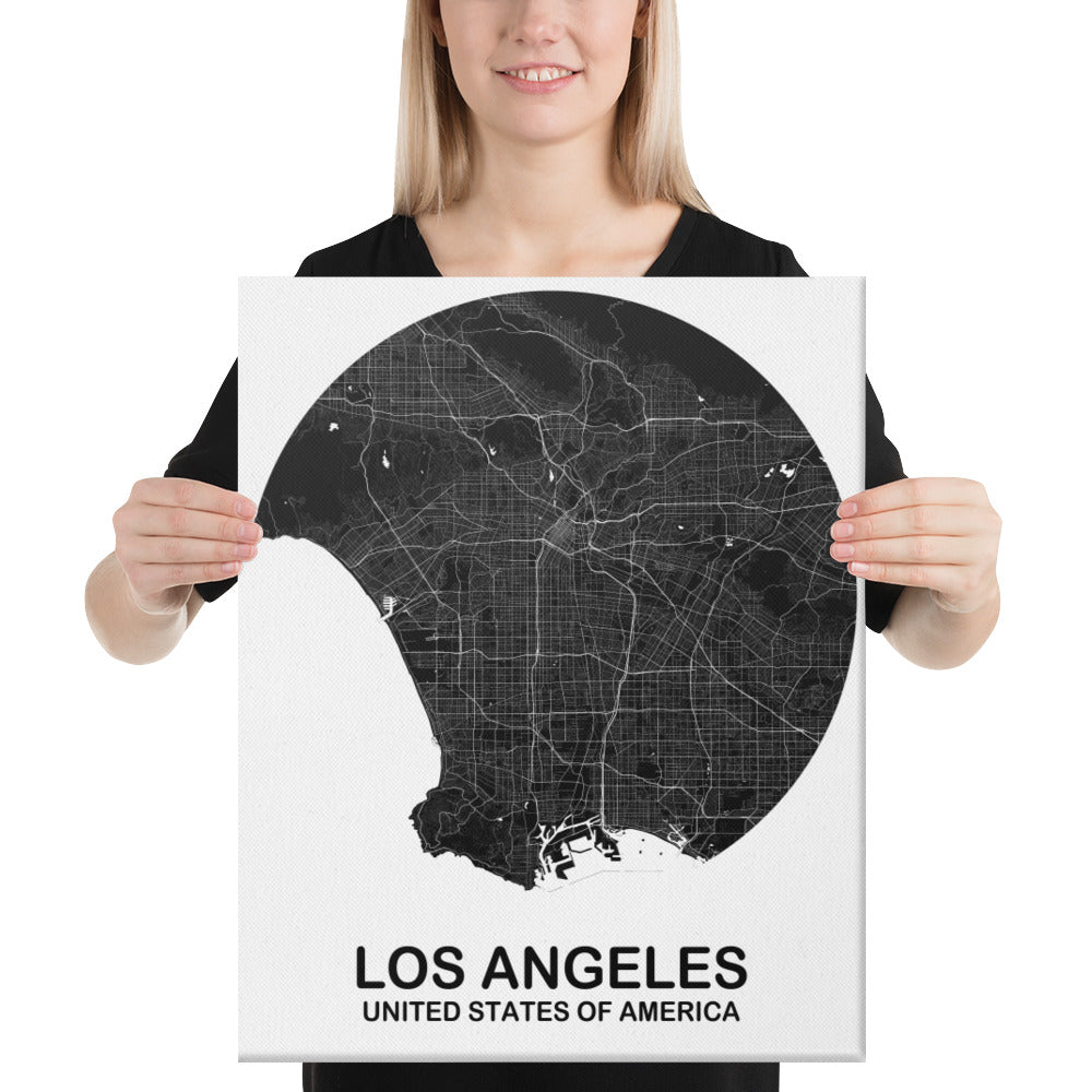 Los Angeles Circular Black Canvas Map