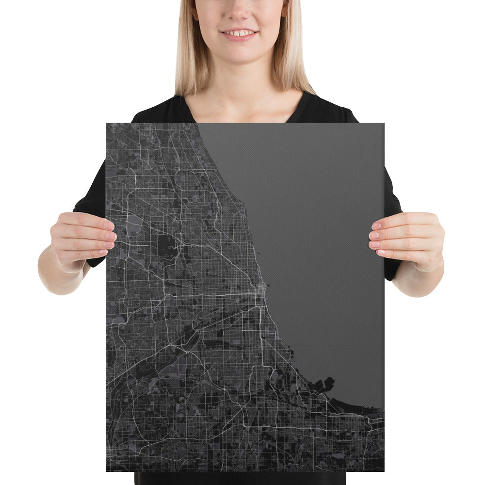 Chicago Black Canvas Map