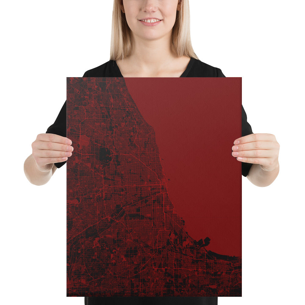 Chicago Black and Red Canvas Map