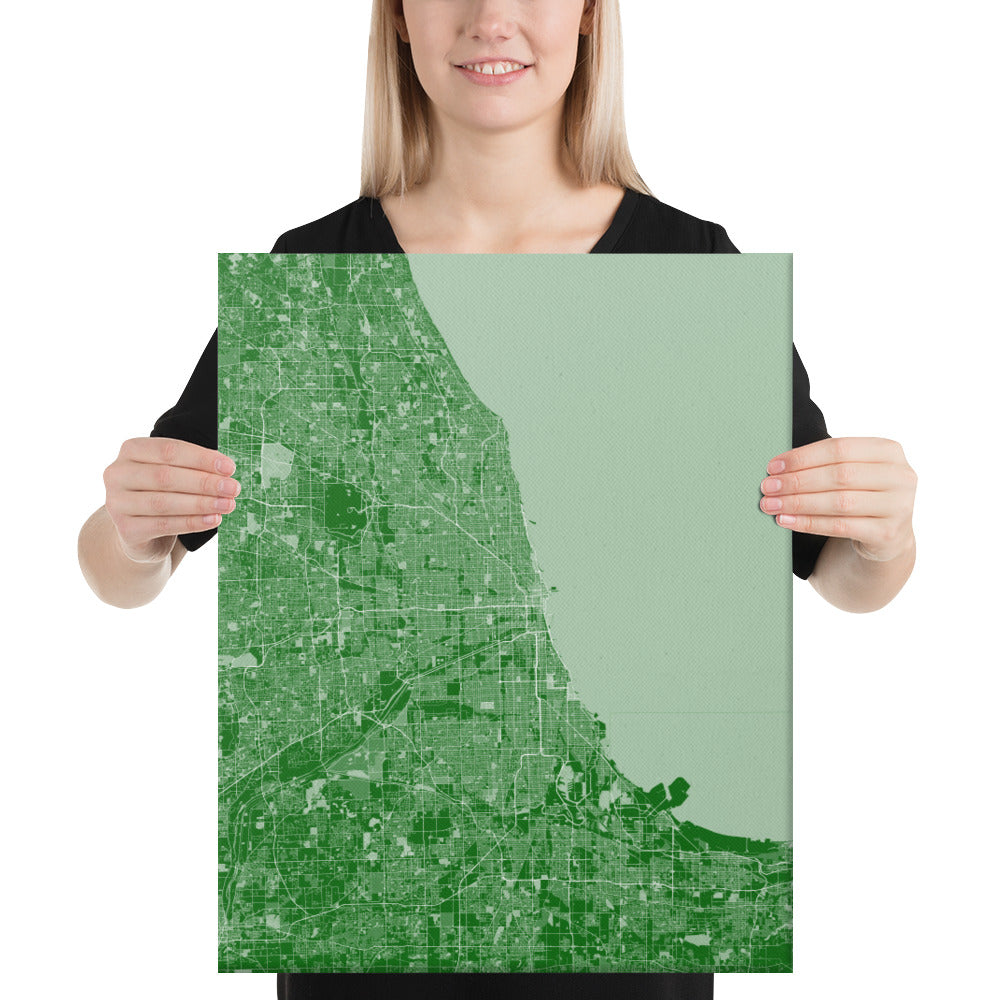 Chicago Green and White Canvas Map