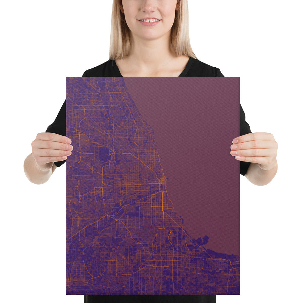 Chicago Purple and Orange Canvas Map