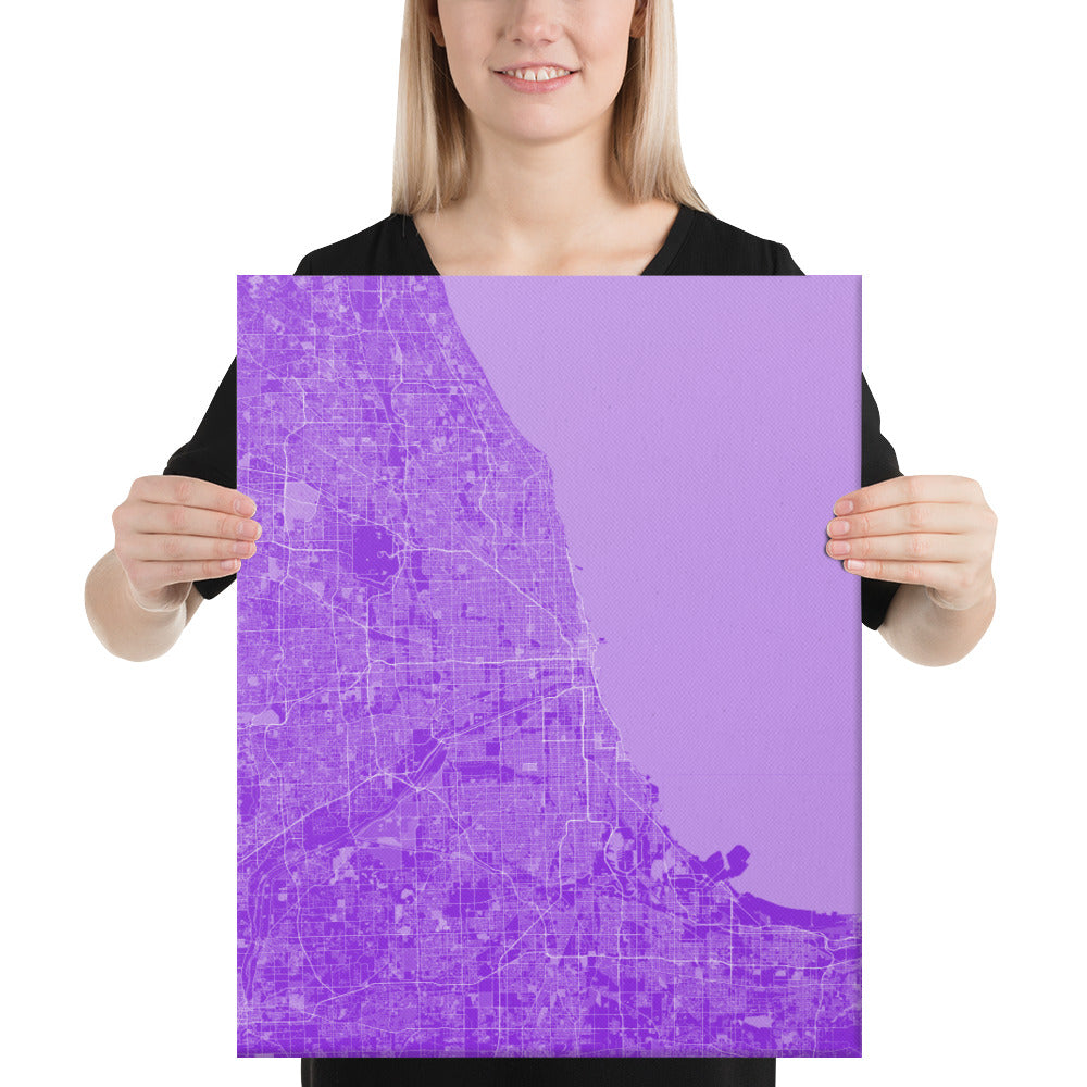 Chicago Purple and White Canvas Map