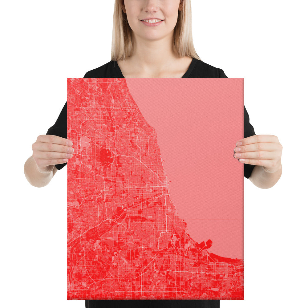 Chicago Red and White Canvas Map