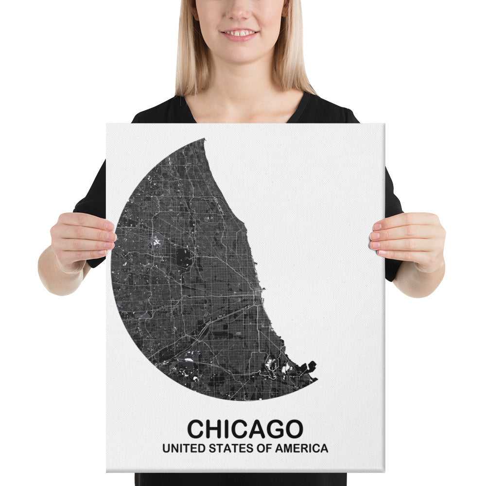 Chicago Circular Black Canvas Map