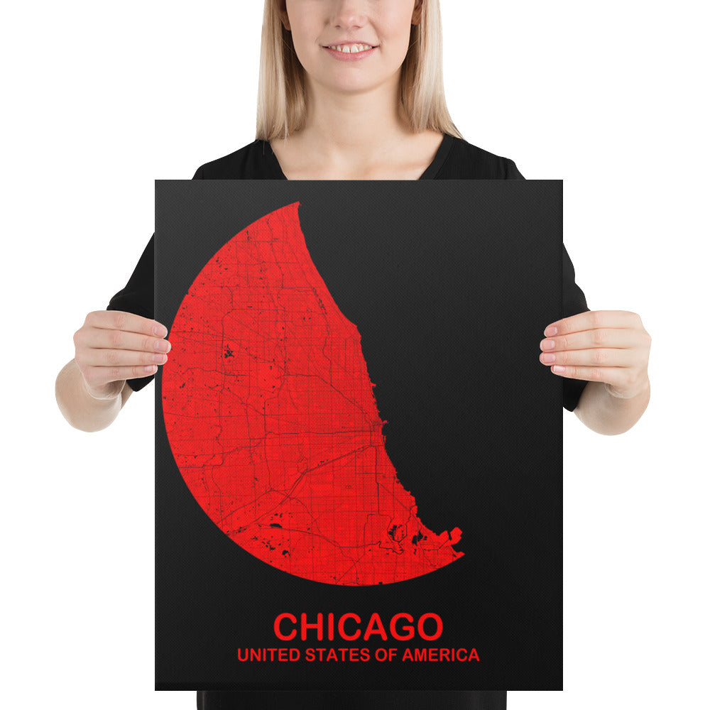 Chicago Circular Red Canvas Map