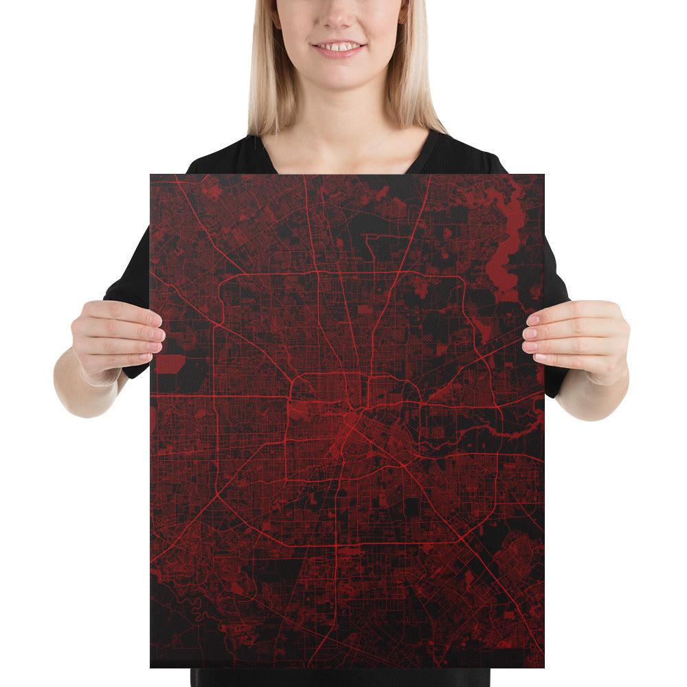 Houston Black and Red Canvas Map