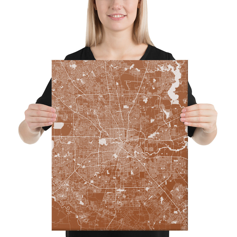 Houston Brown and White Canvas Map