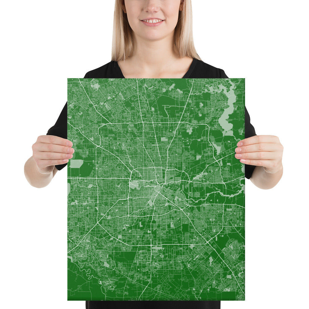 Houston Green and White Canvas Map