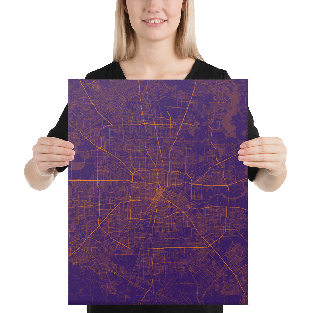 Houston Purple and Orange Canvas Map