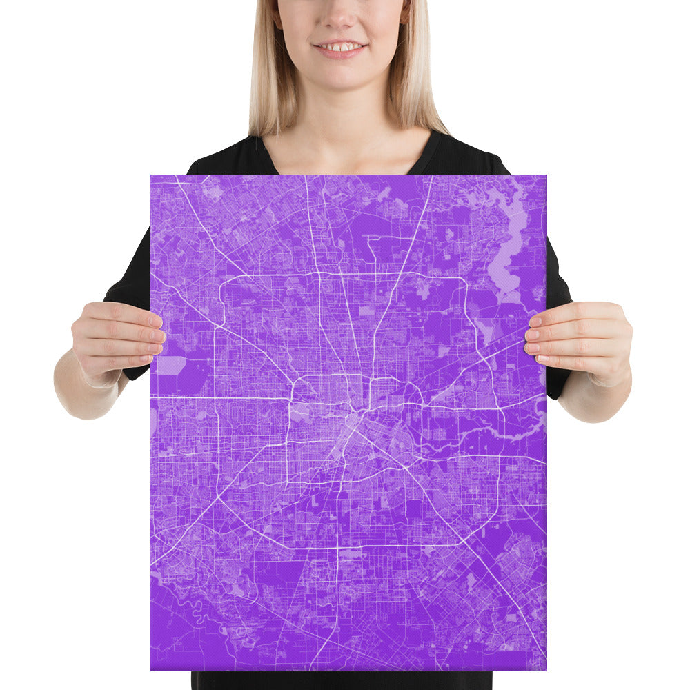 Houston Purple and White Canvas Map