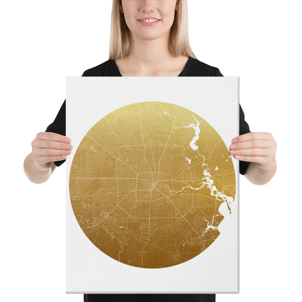 Houston Gold on White Canvas Map