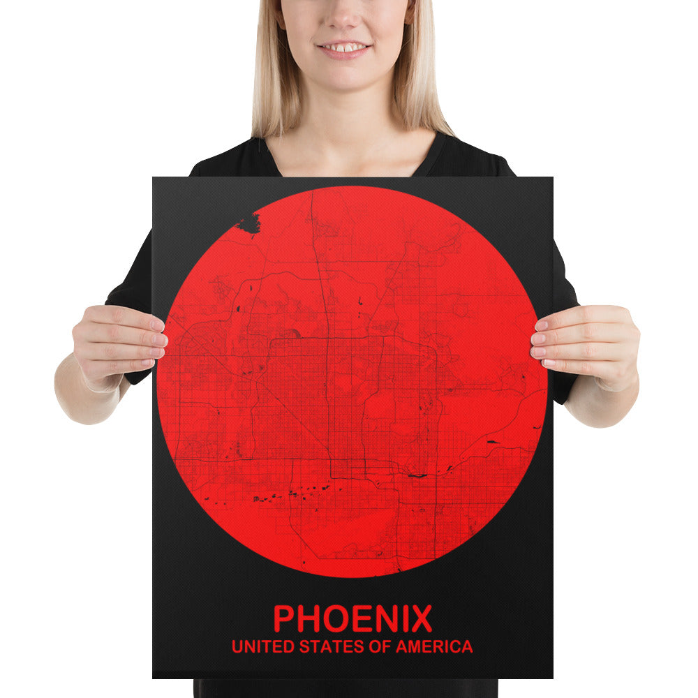 Phoenix Circular Red Canvas Map