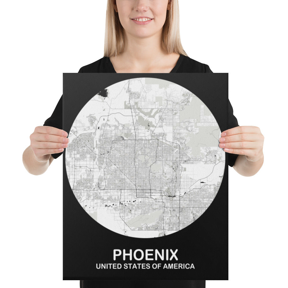 Phoenix Circular White Canvas Map