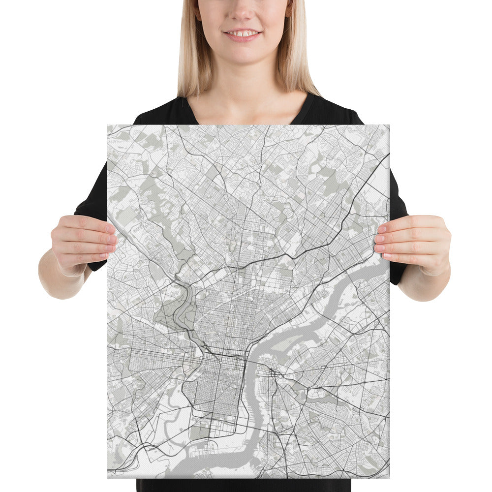 Philadelphia White Canvas Map