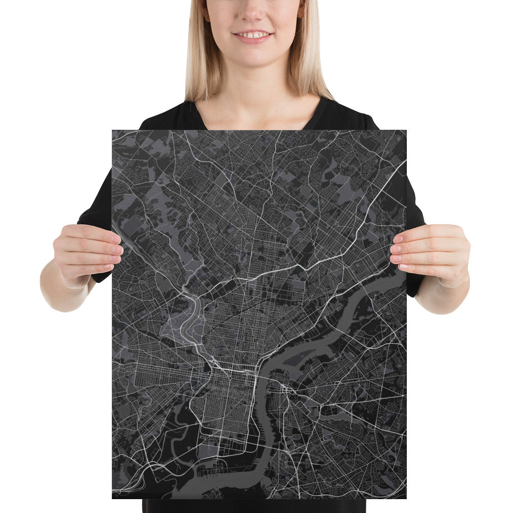 Philadelphia Black Canvas Map