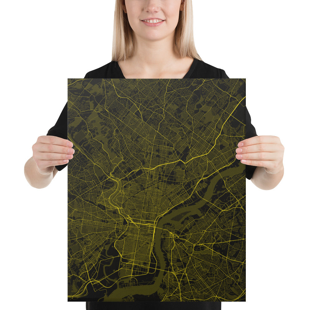 Philadelphia Black and Yellow Canvas Map