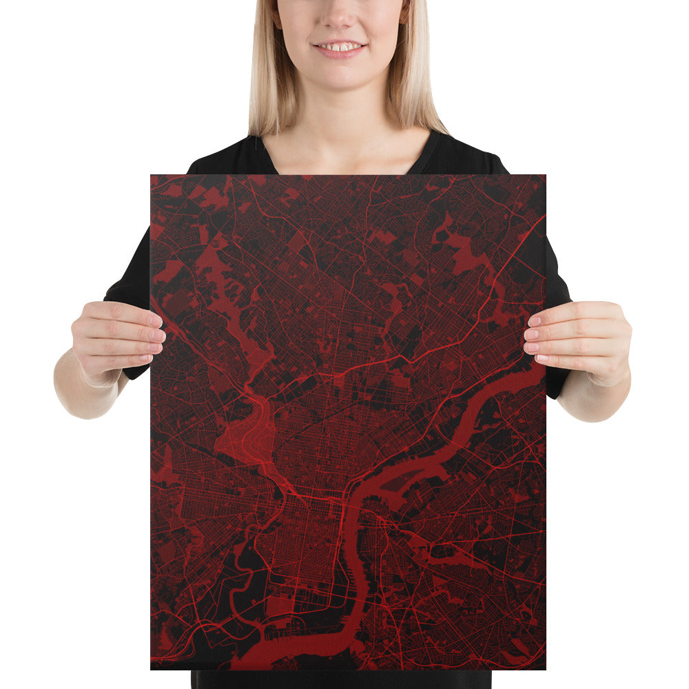 Philadelphia Black and Red Canvas Map