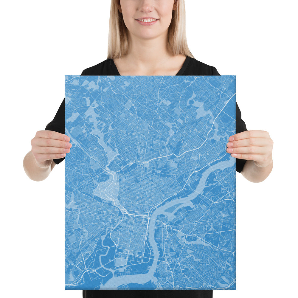 Philadelphia Blue and White Canvas Map