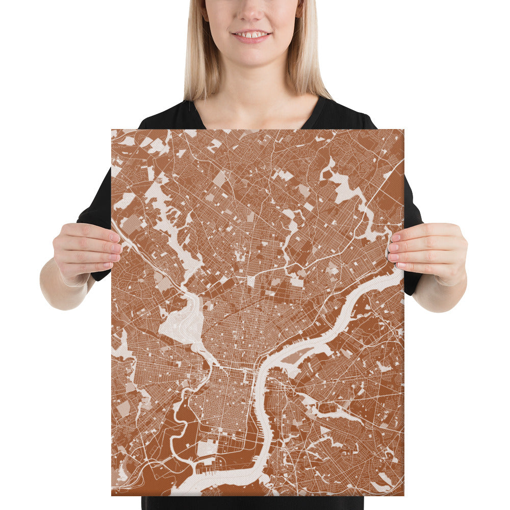 Philadelphia Brown and White Canvas Map