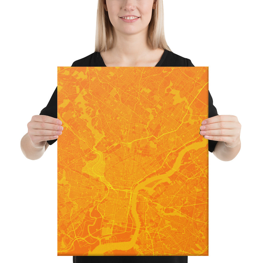 Philadelphia Orange and Yellow Canvas Map