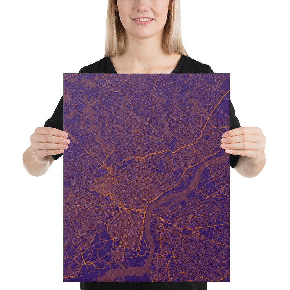 Philadelphia Purple and Orange Canvas Map