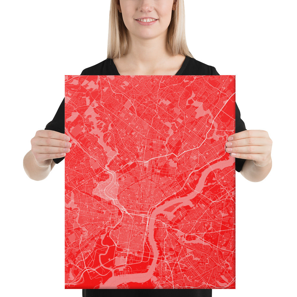 Philadelphia Red and White Canvas Map