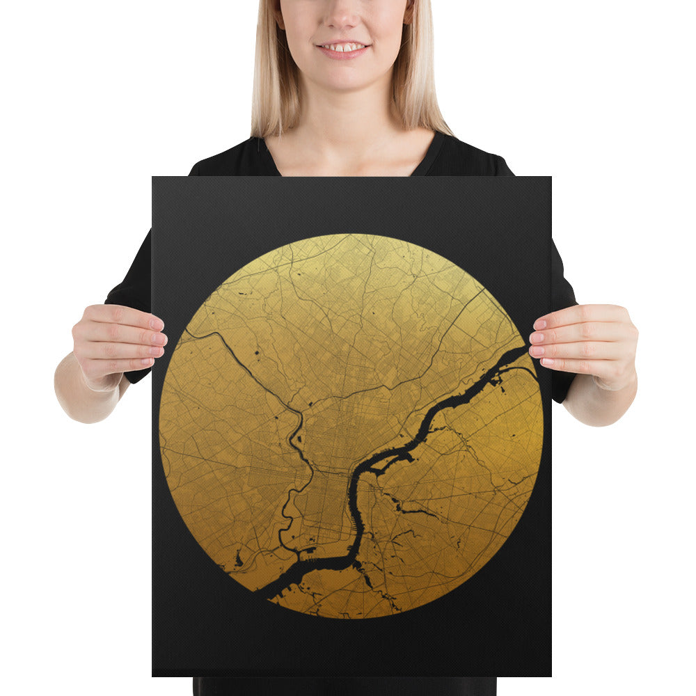 Philadelphia Gold on Black Canvas Map