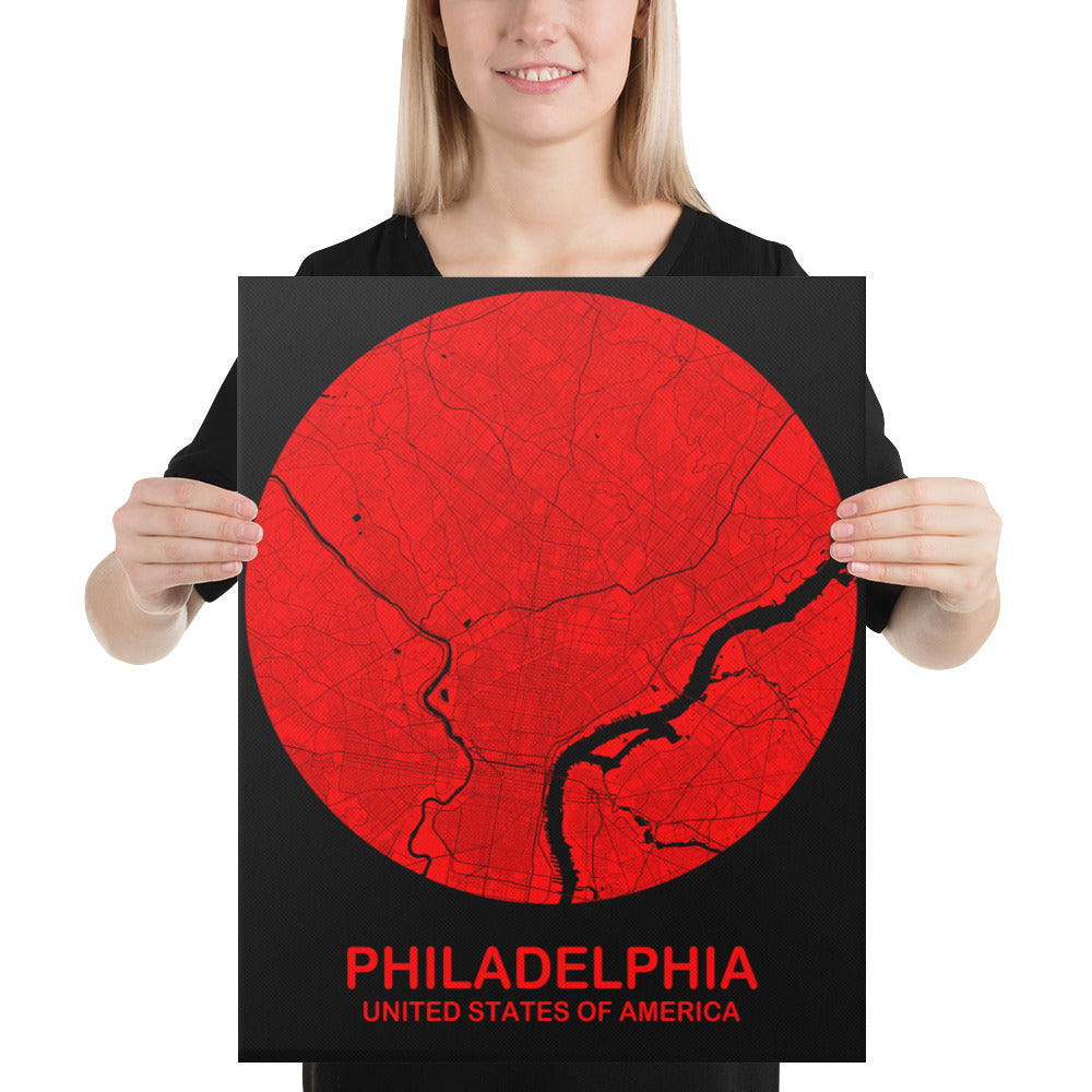 Philadelphia Circular Red Canvas Map