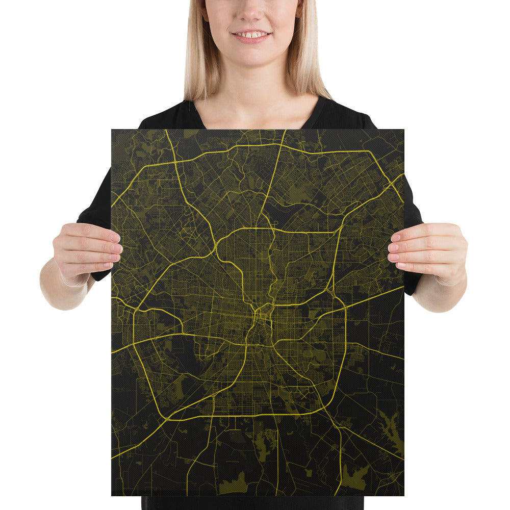 San Antonio Black and Yellow Canvas Map