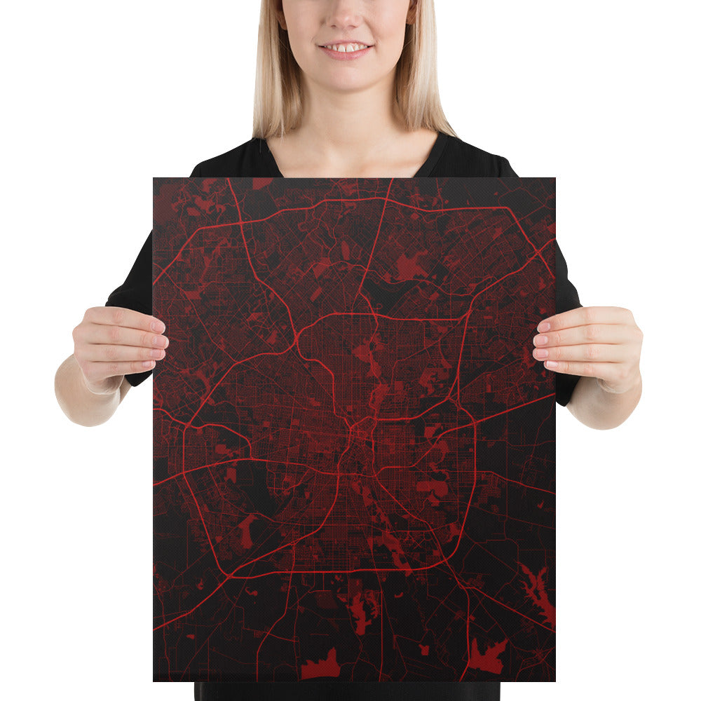 San Antonio Black and Red Canvas Map