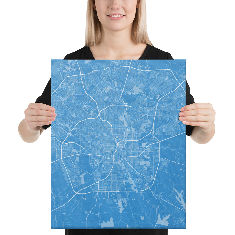 San Antonio Blue and White Canvas Map