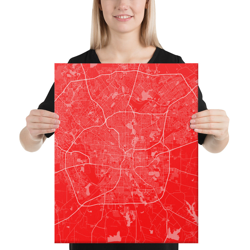 San Antonio Red and White Canvas Map