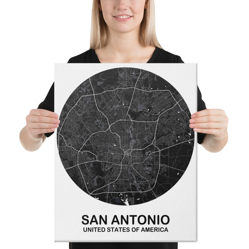 San Antonio Circular Black Canvas Map