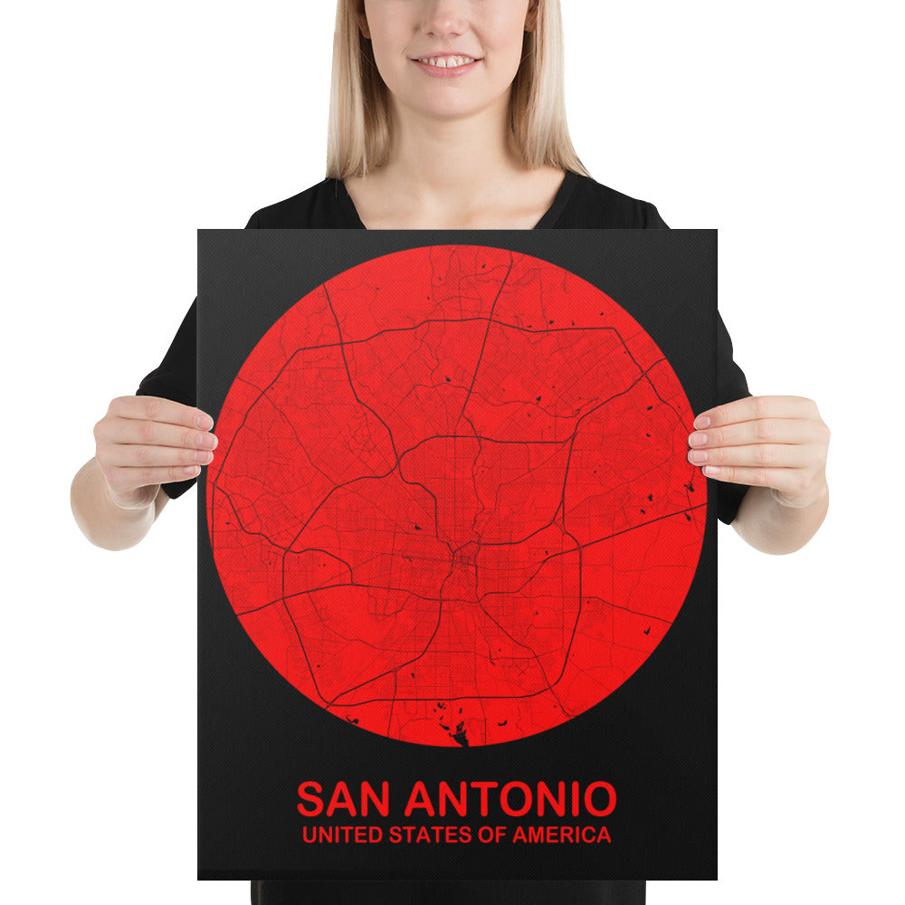 San Antonio Circular Red Canvas Map