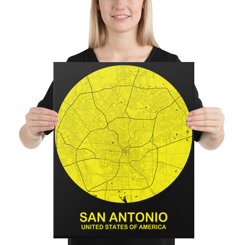 San Antonio Circular Yellow Canvas Map