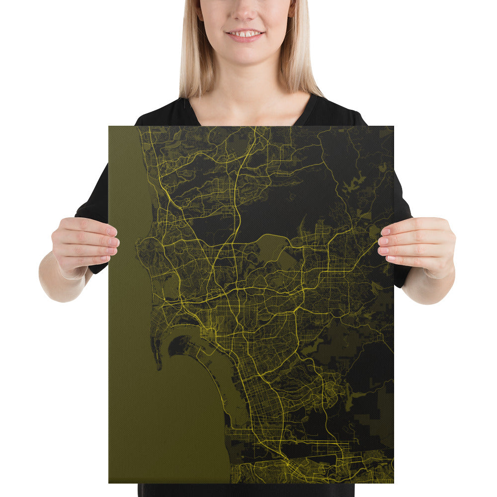 San Diego Black and Yellow Canvas Map