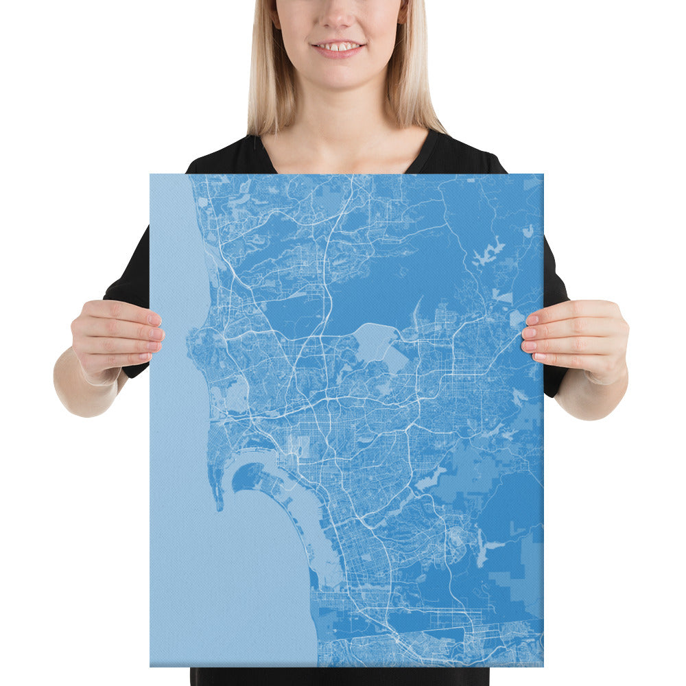 San Diego Blue and White Canvas Map