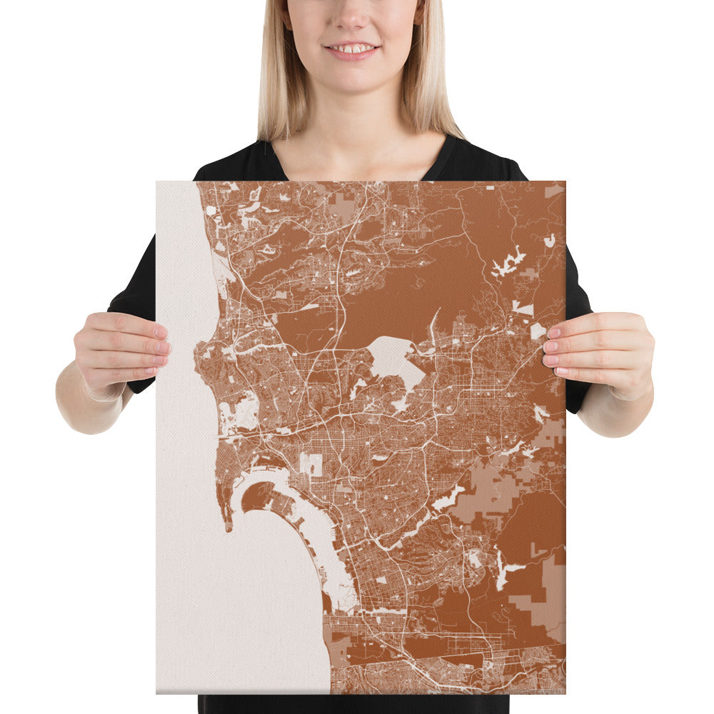 San Diego Brown and White Canvas Map