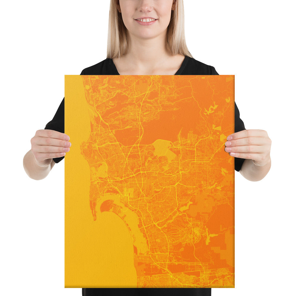 San Diego Orange and Yellow Canvas Map